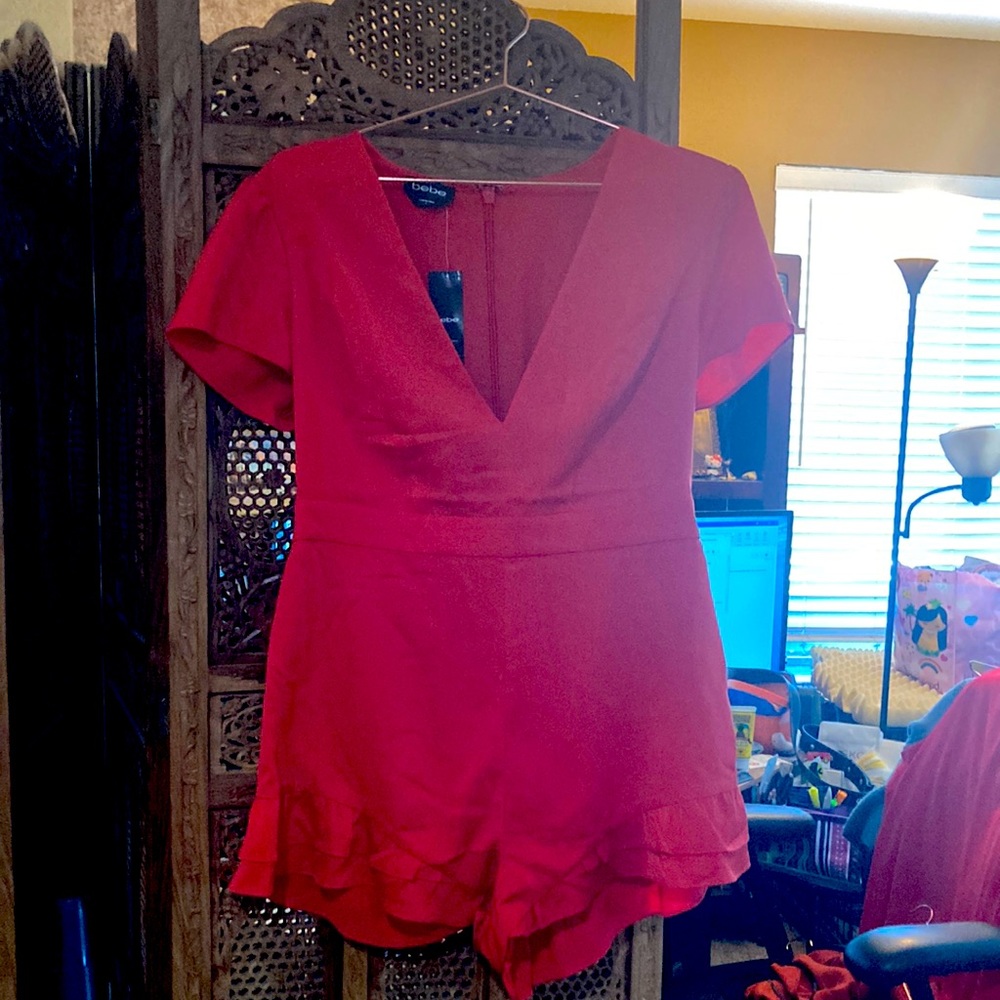 Bebe Front Ruffle Short Romper L NWT